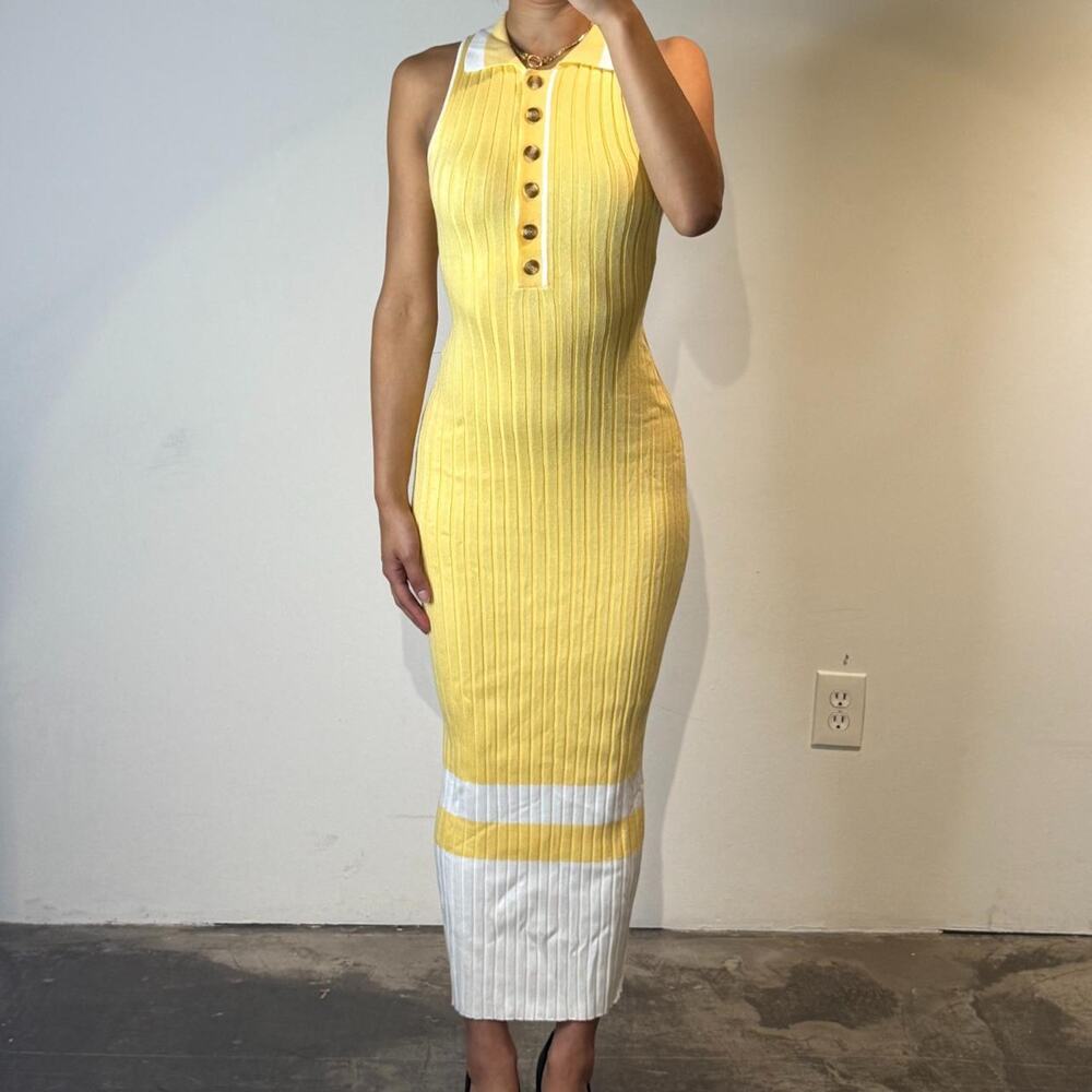 Yellow and White Maxi Dress XS